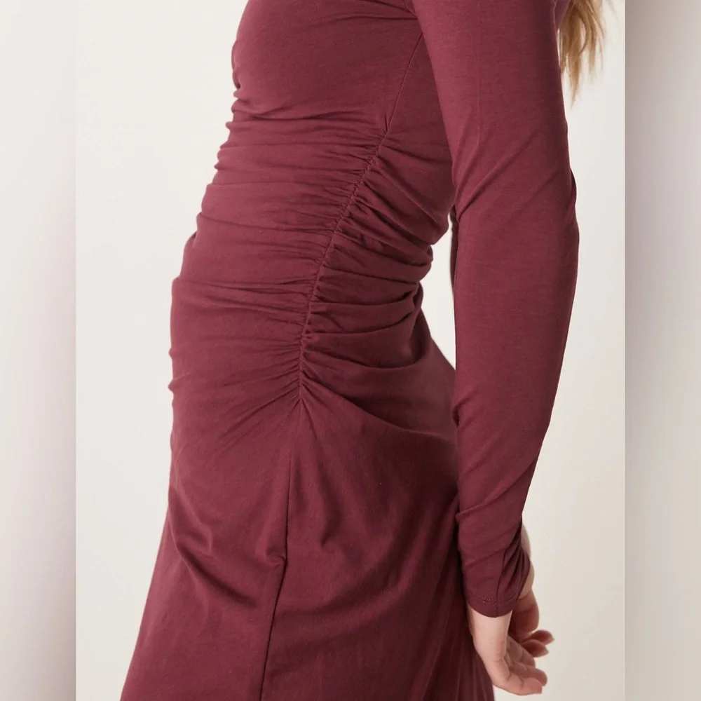 NWOT Abercrombie & Fitch High Neck Ruched Wrap Maxi Dress Wine Sz S